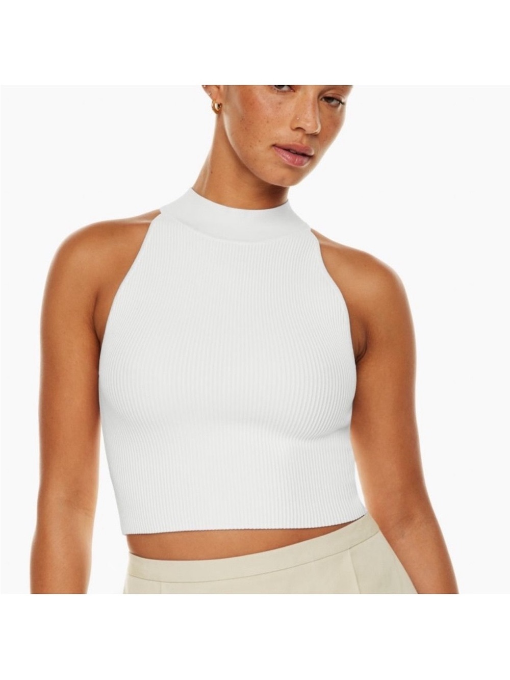 Aritzia Babaton Sculpt Knit Mockneck Halter Top off white beige size medium